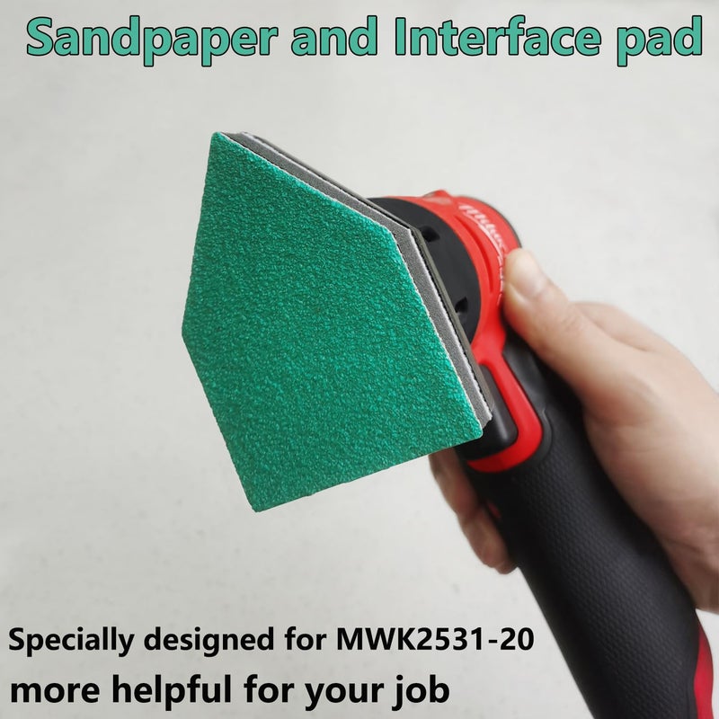 FOWOK 3.54" x 2.56" 80Pcs Detail Sanding Paper and 2 Pads Fits M12 Fuel Sander - 60, 120, 180, 240 Grit (20 of Each) Heavy Duty Hook & Loop Cloth Sandpaper for Detail Sander -FMS82 - Image 5
